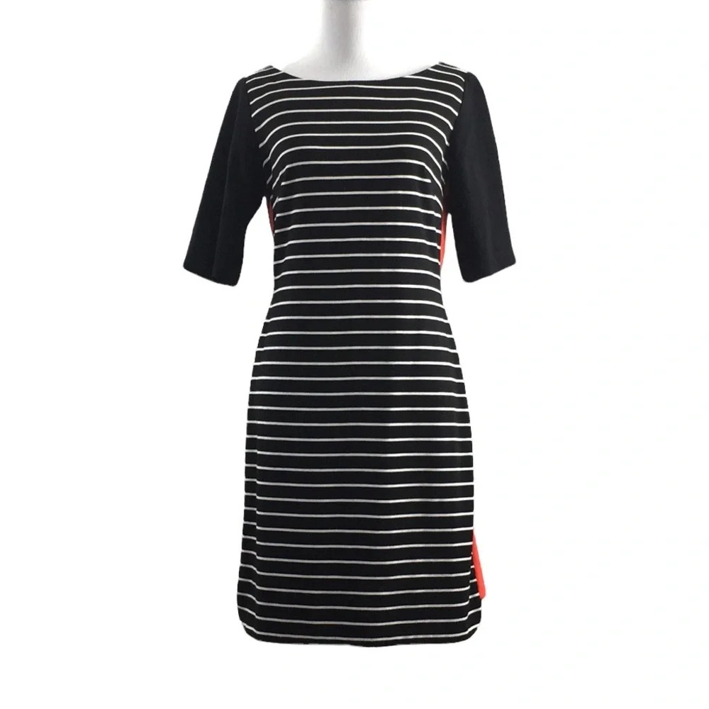 Eliza J Black White Red Striped Stretch Colorblock Sheath Dress Womens 6 Stretch